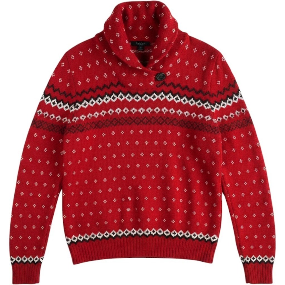 Chaps Shawl Neck Sweater‎ Mens Medium Fair Isle Toggle Button Nordic Preppy